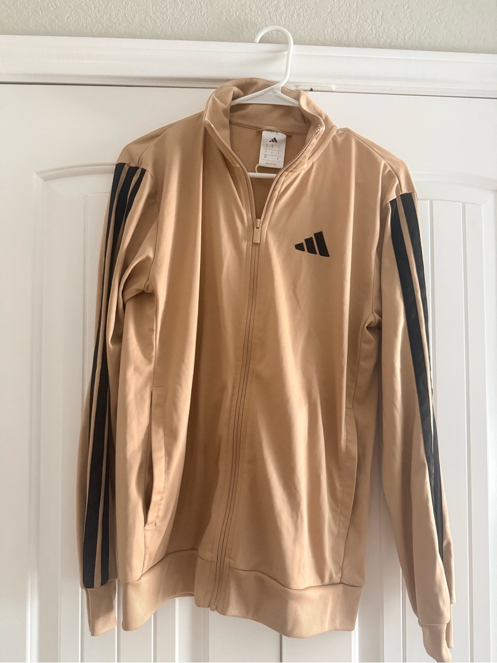 adidas Men's Beige Track Jacket with Black Stripes
